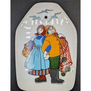 Vtg Torskefiske Norway Fishing Pair Porcelain Wall Plaque Butter Plate Figgjo 6"